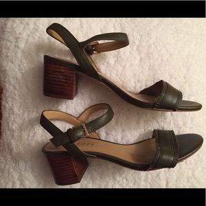 Talbots Leather Sandals Stacked Heel Evergreen 7